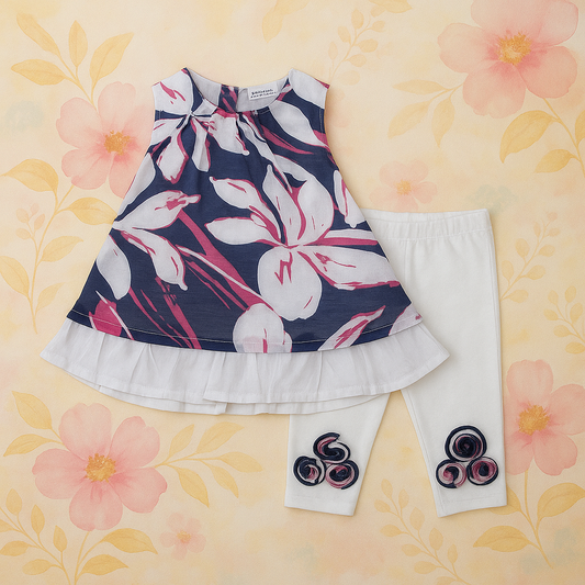 Wonderchild 2 Pcs Floral Top With Tights