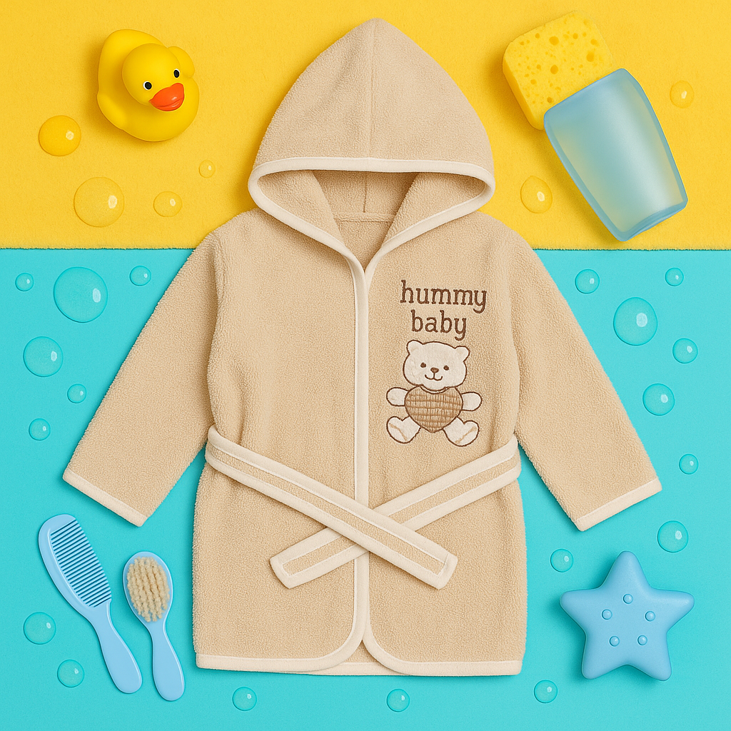 Baby Hooded Bath Robe With Detachable Belt -Brown Bear