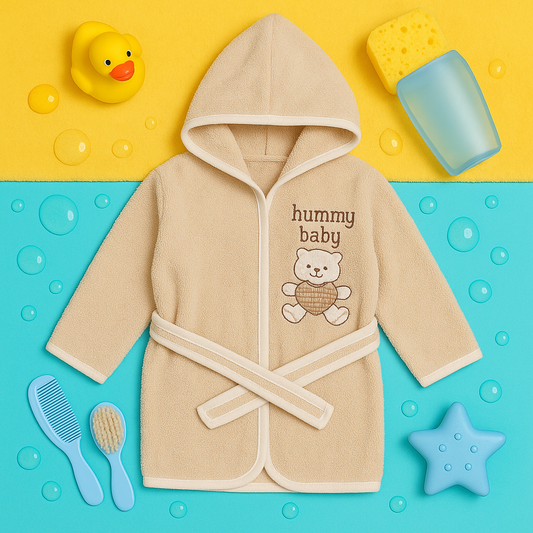 Baby Hooded Bath Robe With Detachable Belt -Brown Bear