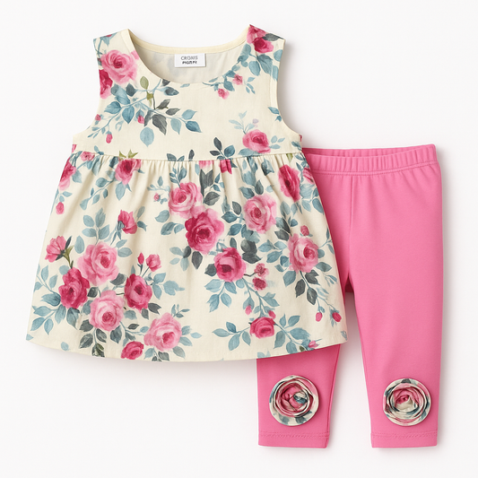 Wonderchild 2 Pcs Girls Frock & Tights Set - Floral