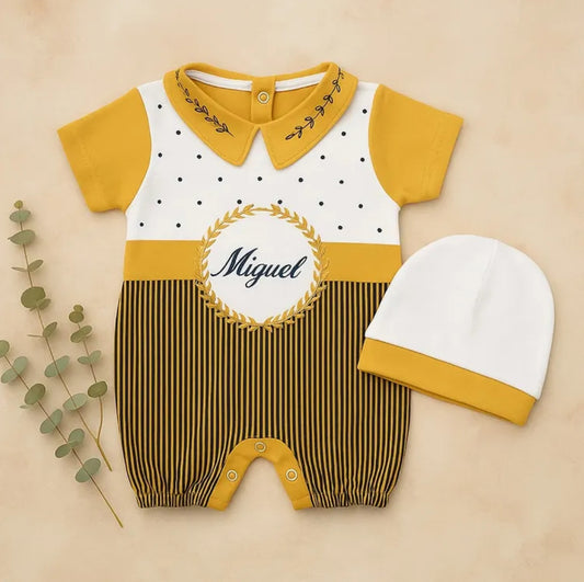 Astro Baby 2 Pcs Button Down Romper With Cap -Miguel Yellow
