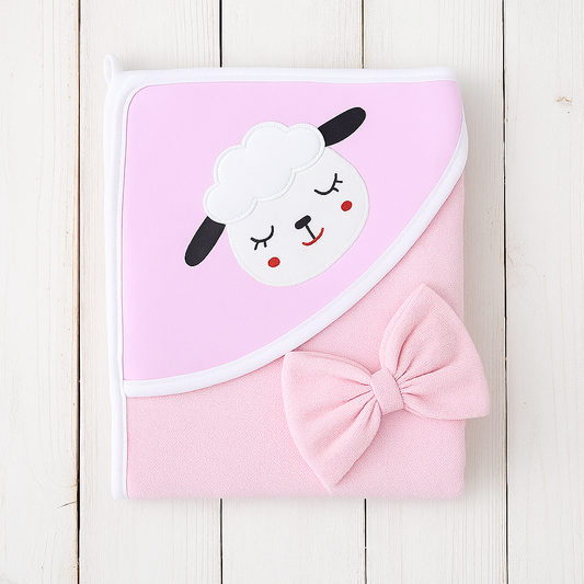 2 Pcs Set Hooded Towel With Small Hand Towel - Sheep