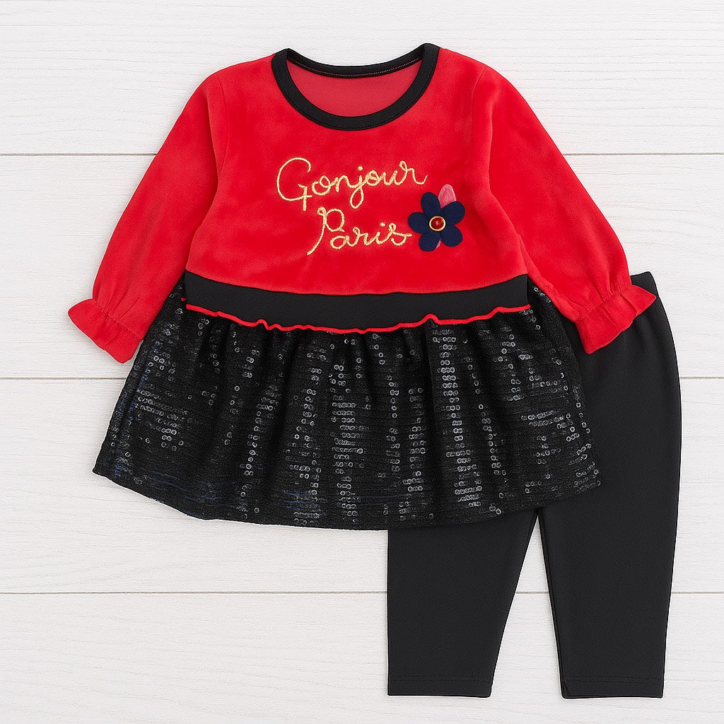 Toddlers 2 Pcs Fleece Bodice Frock With Tights