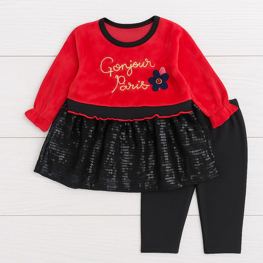 Toddlers 2 Pcs Fleece Bodice Frock With Tights