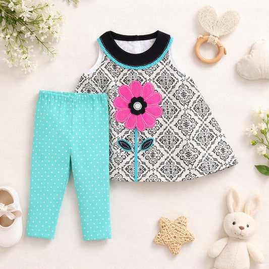 Kids Headquarter 2 Pcs Sleeveless Top & Tights Set