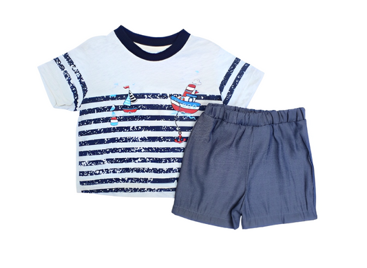 2 Pcs Sailor T-Shirt & Short Set