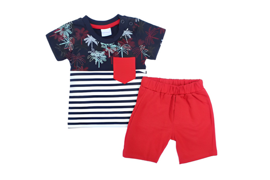 Lamonde 2 Pcs T-Shirt & Short Set- Palm Trees