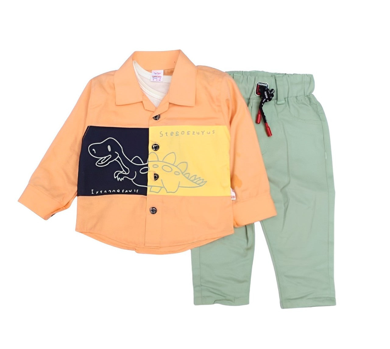 Toddlers 3 Pcs Shirt, Inner & Trouser Set - Stesoszurus Orange