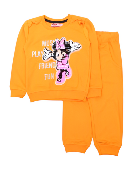 S.Q Kids 2 Pcs Reversable Sequence SweatShirt & Jogger Pant Set- Minnie Mouse