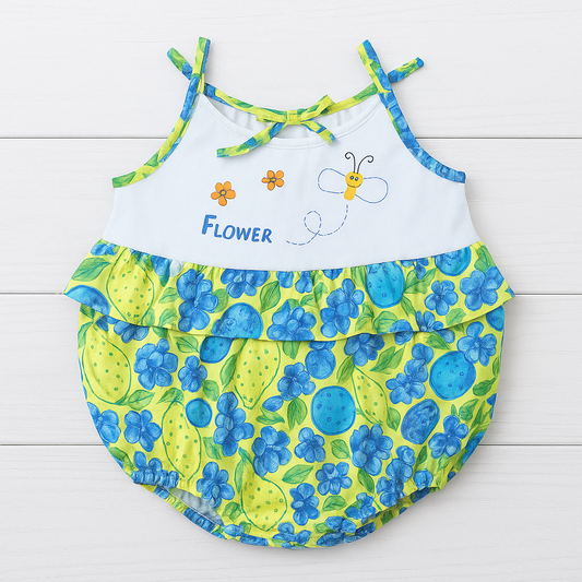 Girls Sleeveless Bubble Romper - Blue Fruits