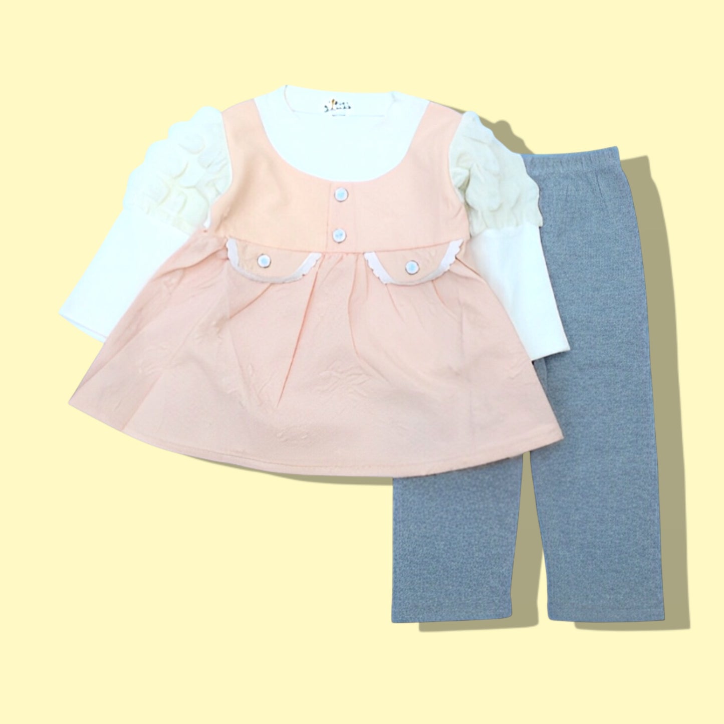 Jiamier Baby 2 Pcs Girls Top & Trouser Set - Peach