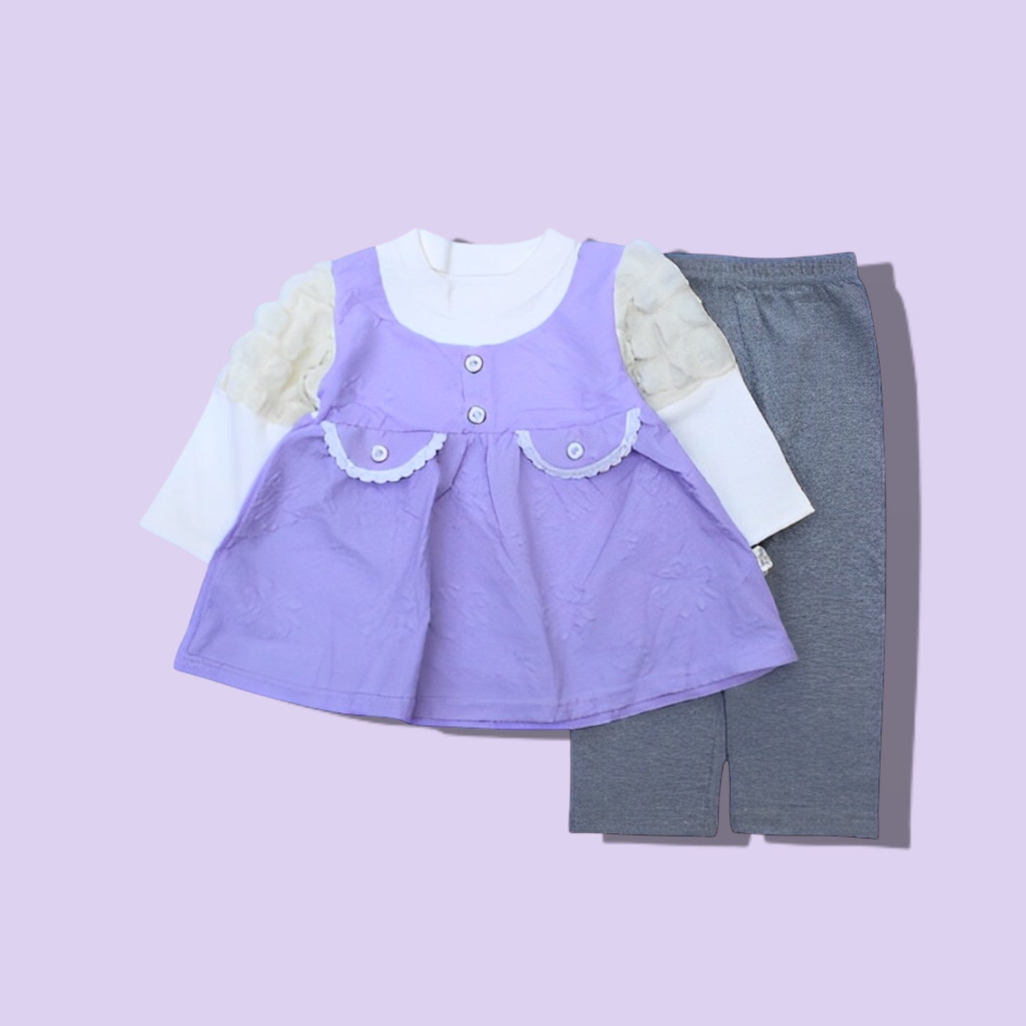 Jiamier Baby 2 Pcs Girls Top & Trouser Set - Purple