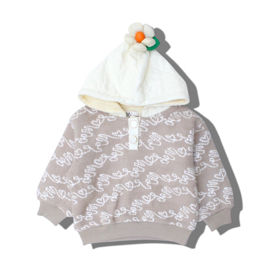 Fluffy Fleece Hoodie With Attached Flower