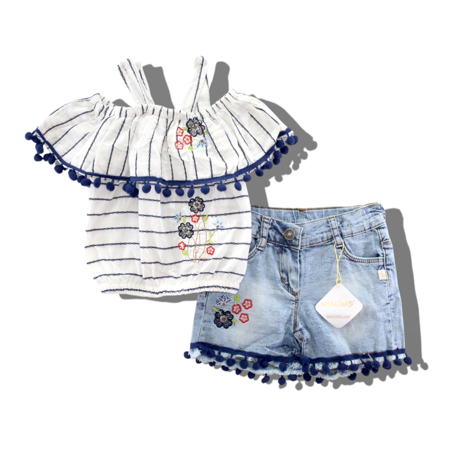 Nellino Baby 2 Pcs Top & Denim Short Set - Blue