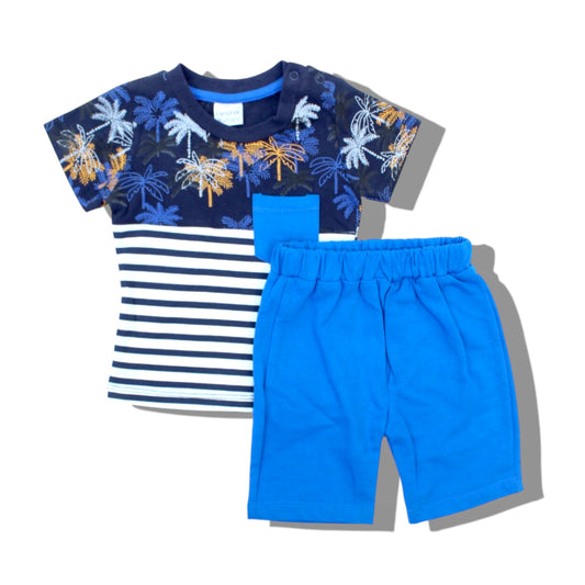 Lamonde 2 Pcs T-Shirt & Short Set - Blue Palm Trees