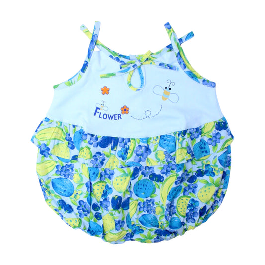 Girls Sleeveless Bubble Romper - Blue Fruits