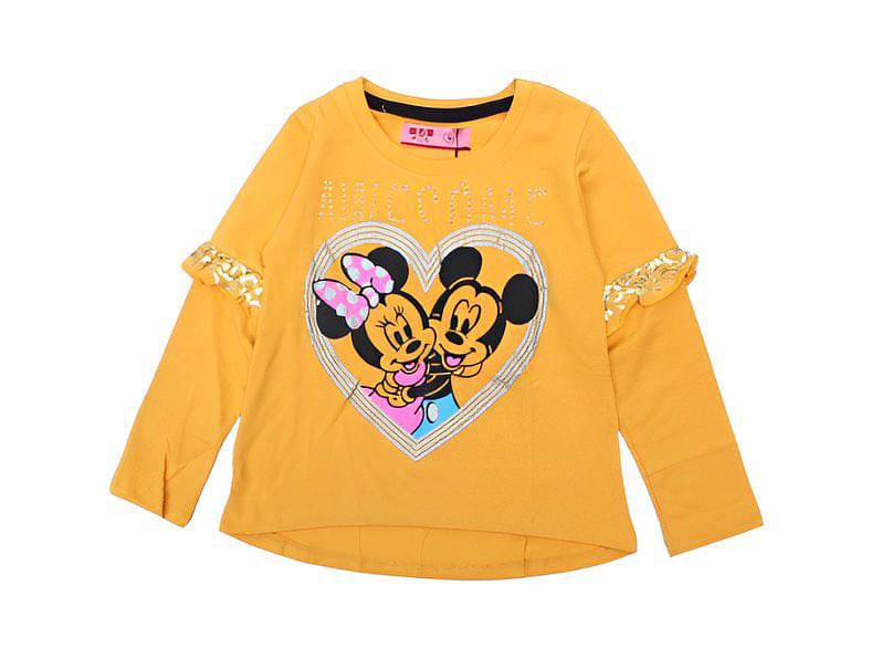 Girls Top With Frill Detaling On Sleeves - Orange Mickey & Minnie