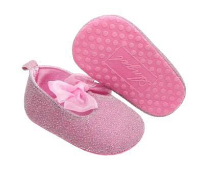 Girls Pre-walking Pink Glittery Shoes With Bow