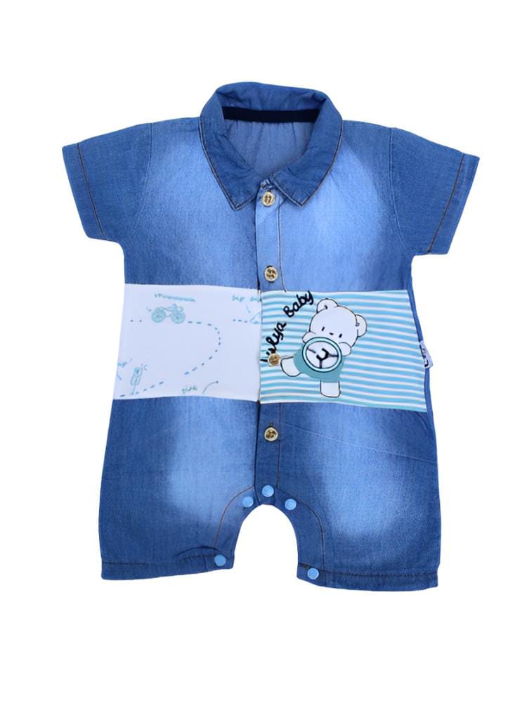 Lulya Baby Denim ButtonDown Romper -Bears