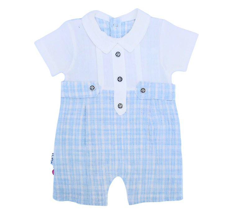 Lulya Baby Cotton Romper With Checks Detailing