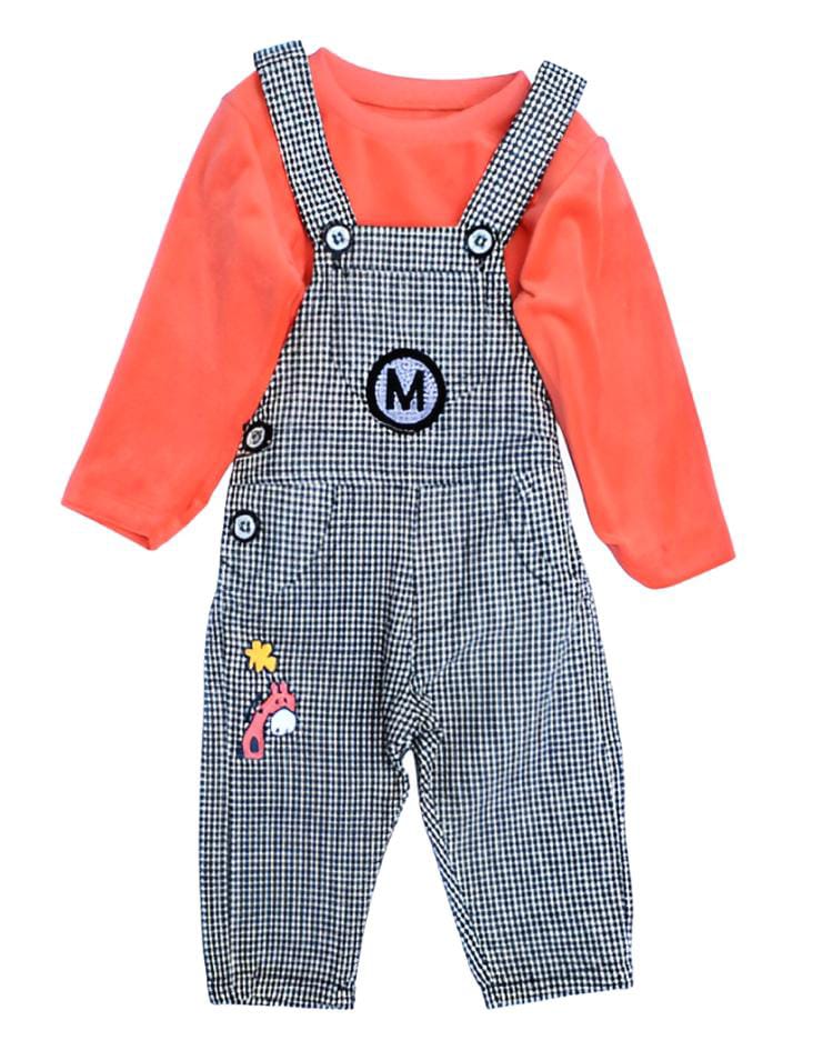 Toddlers 2 Pcs Fleece T-Shirt & Dungaree Set -Giraffe