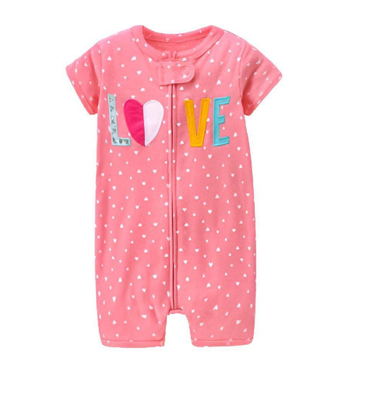 Carters Cotton Zipper Romper - Pink Hearts