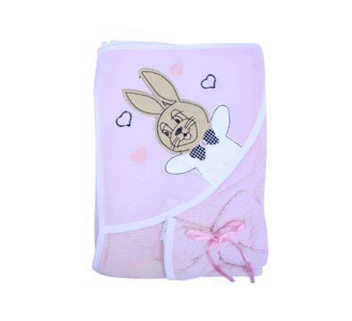 2 Pcs Set Hooded Towel With Small Hand Towel - Rabbit