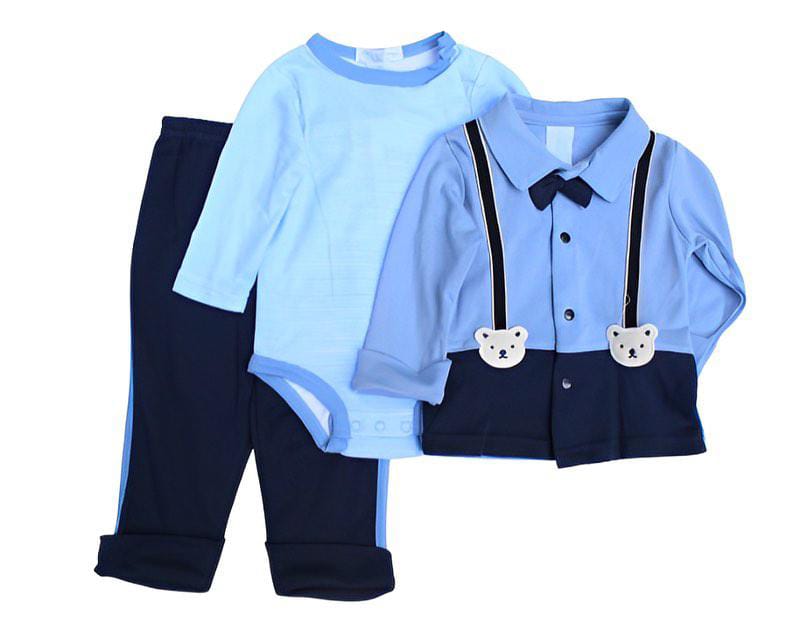 Ohm & Emmy 3 Pcs Indulge Matching Bow Shirt, Bodysuit & Trouser Set -Blue Bears