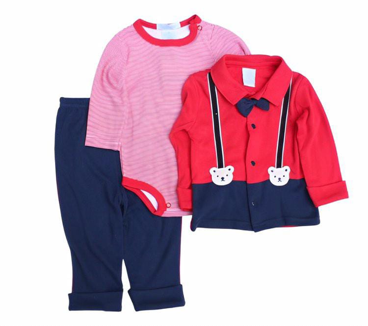 Ohm & Emmy 3 Pcs Indulge Matching Bow Shirt, Bodysuit & Trouser Set -Red Bears