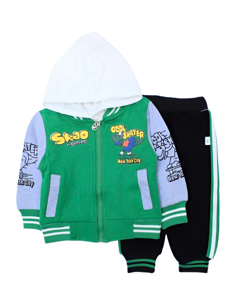 Cool Skater 3 Pcs Sweatshirt, Hoodie & Jogger Pant Set - Green