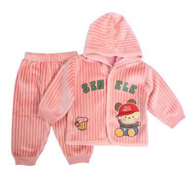 Senele 2 Pcs Fleece Hoodie & Trouser Set -Pink Bear