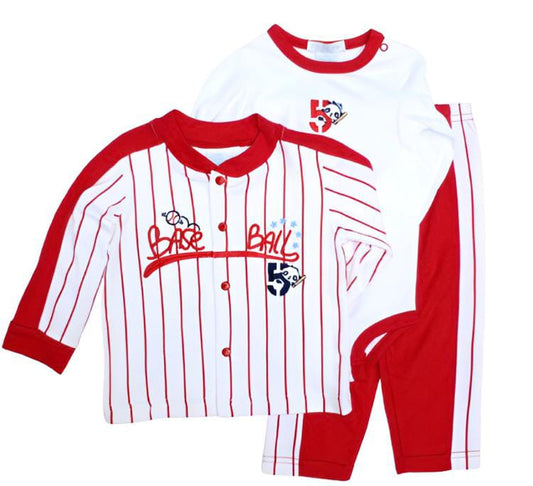 Ohm & Emmy 3 Pcs ButtonDown Upper, Bodysuit & Trouser Set -BaseBall