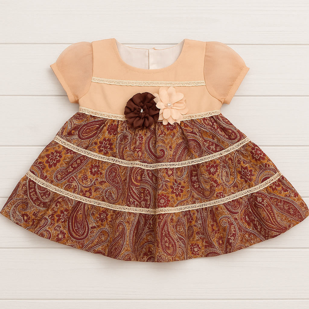 Elegant Peach & Paisley Baby Girl Frock