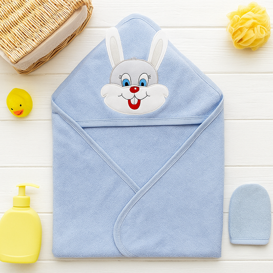 Hooded Towel With Bath Cap - Blue