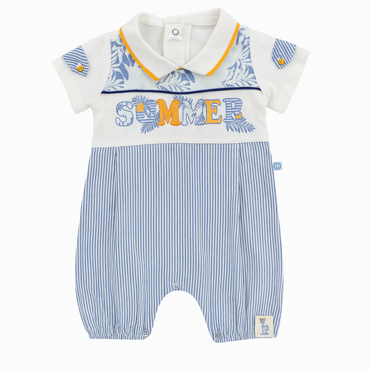 Collar Style Button Down Romper - Orange Summer