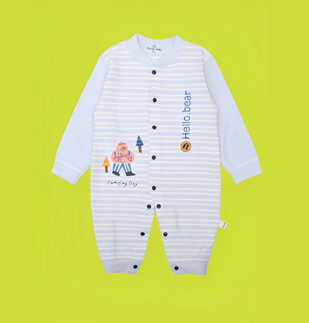 Hello Bear Full Romper With Stripes Detailing