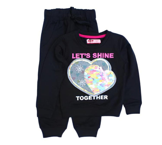 S.Q Kids 2 Pcs Reversable Sequence SweatShirt &  Jogger Pant -Lets Shine Together