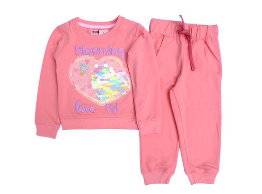 S.Q. Kids 2 Pcs Revarsable Sequence SweatShirt & Jogger Pant -Blooming Love