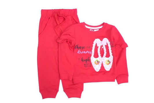 S.Q. Kids 2 Pcs SweatShirt & Jogger Pants- Chase Your Dreams In High Heels