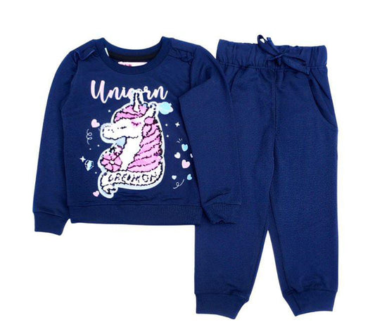 S.Q Kids 2 Pcs Reversable Sequence SweatShirt & Trouser Set -Unicorns