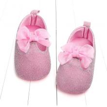 Girls Pre-walking Pink Glittery Shoes With Bow