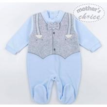 Mother’s Choice Full Footed Fleece Romper With Attached Bow - Blue