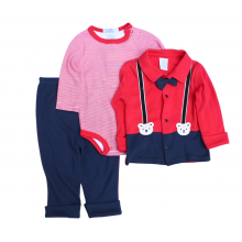 Ohm & Emmy 3 Pcs Indulge Matching Bow Shirt, Bodysuit & Trouser Set -Red Bears