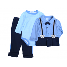 Ohm & Emmy 3 Pcs Indulge Matching Bow Shirt, Bodysuit & Trouser Set -Blue Bears