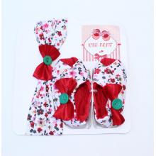 Girls 2 Pcs Set Booties With Headband - Red Flowers 